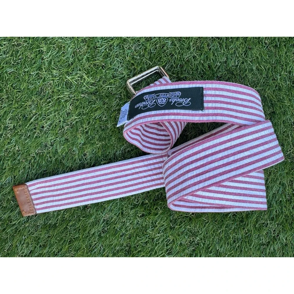Brooks Brothers Ribbon Country Club Belt Mens White Red Nautical Stripe M